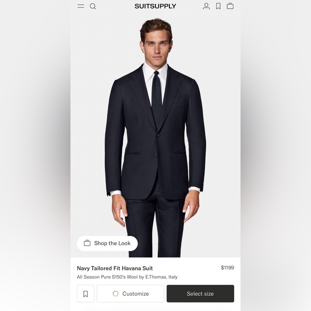 Suitsupply 44r S150’s Navy Suit $1,199